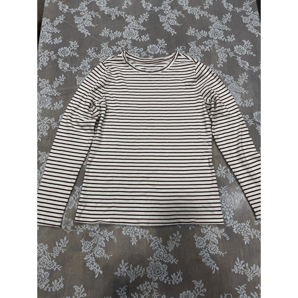 Time and Tru Girls Size 12-14 Brown & White Striped Knit Long Sleeve T-Shirt